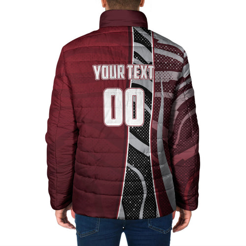 Personalized Queensland Oztag Padded Jacket Abstract Wave And Dotted Pattern Sports