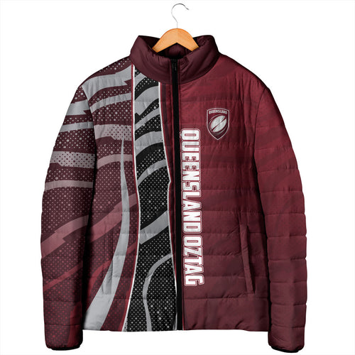 Personalized Queensland Oztag Padded Jacket Abstract Wave And Dotted Pattern Sports