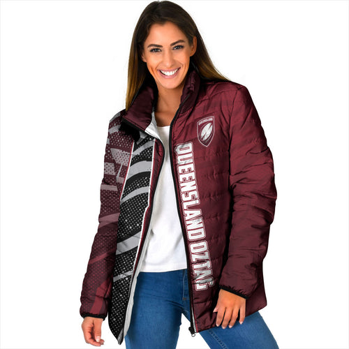 Personalized Queensland Oztag Padded Jacket Abstract Wave And Dotted Pattern Sports
