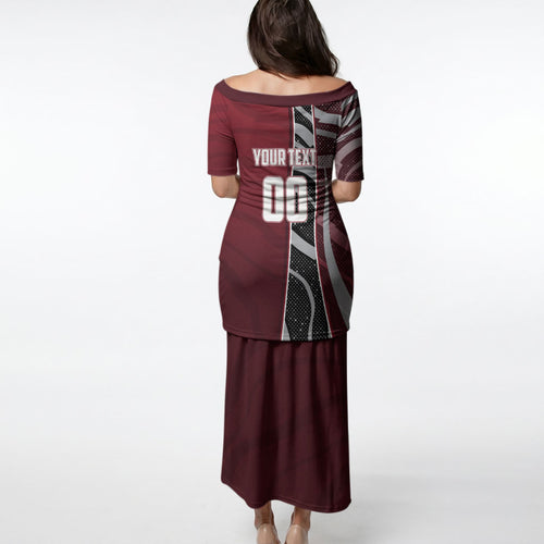 Personalized Queensland Oztag Puletasi Abstract Wave And Dotted Pattern Sports