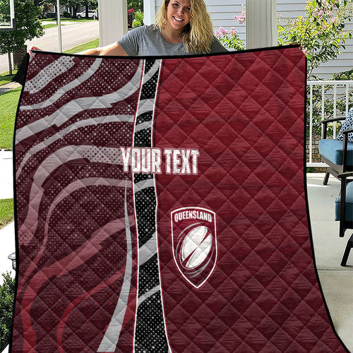 Personalized Queensland Oztag Quilt Abstract Wave And Dotted Pattern Sports