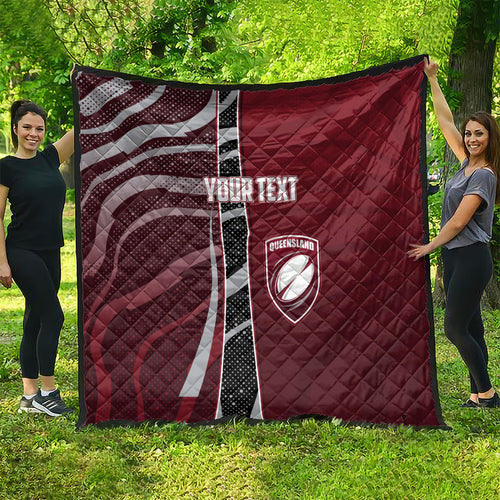 Personalized Queensland Oztag Quilt Abstract Wave And Dotted Pattern Sports