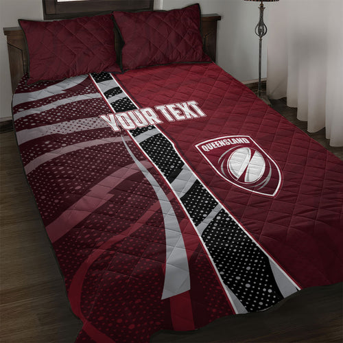 Personalized Queensland Oztag Quilt Bed Set Abstract Wave And Dotted Pattern Sports