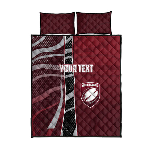 Personalized Queensland Oztag Quilt Bed Set Abstract Wave And Dotted Pattern Sports