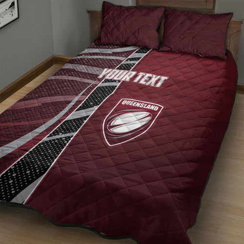 Personalized Queensland Oztag Quilt Bed Set Abstract Wave And Dotted Pattern Sports