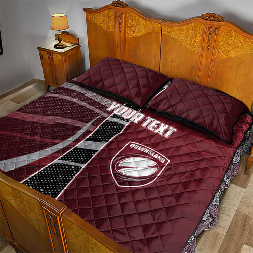 Personalized Queensland Oztag Quilt Bed Set Abstract Wave And Dotted Pattern Sports