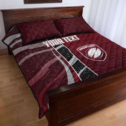 Personalized Queensland Oztag Quilt Bed Set Abstract Wave And Dotted Pattern Sports
