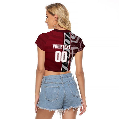 Personalized Queensland Oztag Raglan Cropped T Shirt Abstract Wave And Dotted Pattern Sports