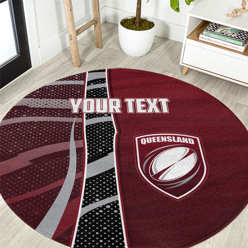 Personalized Queensland Oztag Round Carpet Abstract Wave And Dotted Pattern Sports