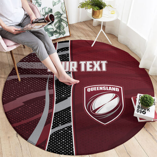 Personalized Queensland Oztag Round Carpet Abstract Wave And Dotted Pattern Sports