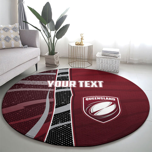 Personalized Queensland Oztag Round Carpet Abstract Wave And Dotted Pattern Sports