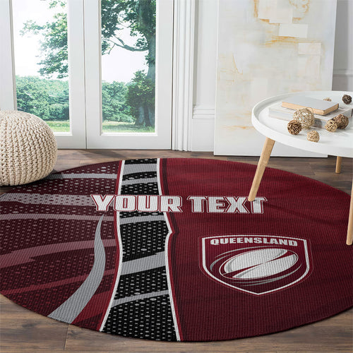 Personalized Queensland Oztag Round Carpet Abstract Wave And Dotted Pattern Sports