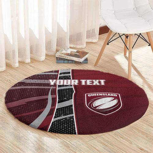 Personalized Queensland Oztag Round Carpet Abstract Wave And Dotted Pattern Sports