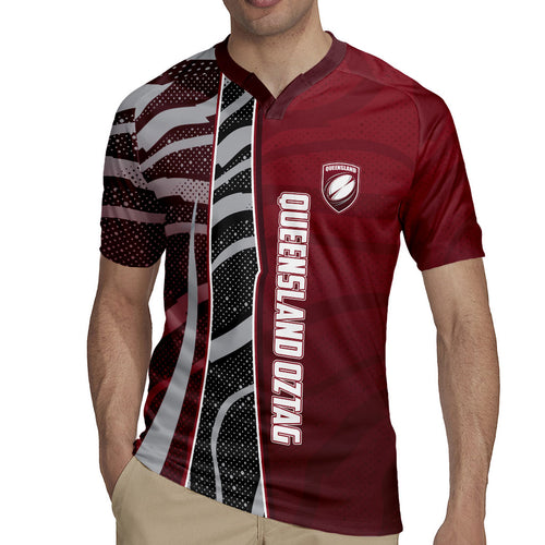 Personalized Queensland Oztag Rugby Jersey Abstract Wave And Dotted Pattern Sports
