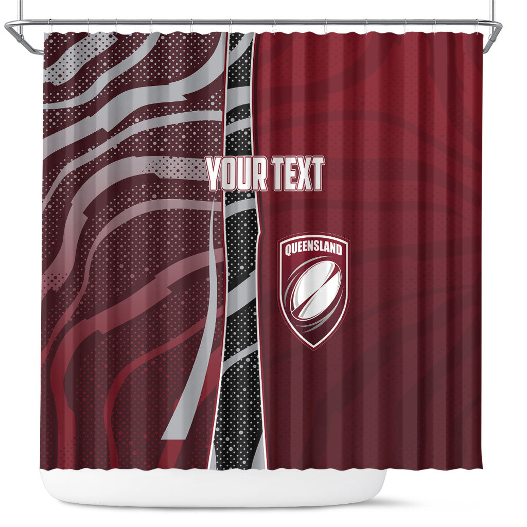 Personalized Queensland Oztag Shower Curtain Abstract Wave And Dotted Pattern Sports