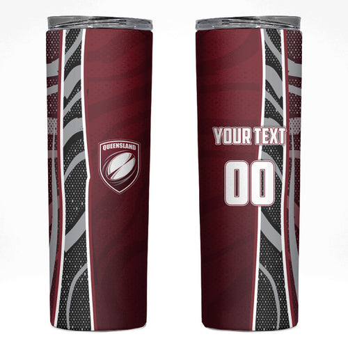 Personalized Queensland Oztag Skinny Tumbler Abstract Wave And Dotted Pattern Sports