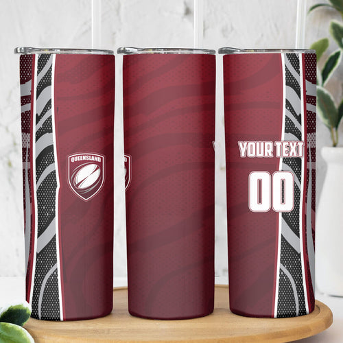 Personalized Queensland Oztag Skinny Tumbler Abstract Wave And Dotted Pattern Sports