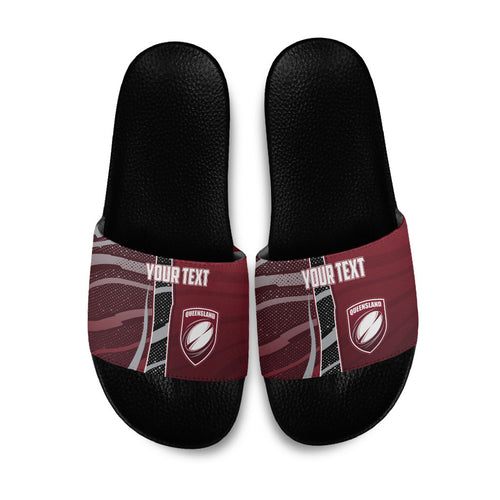 Personalized Queensland Oztag Slide Sandals Abstract Wave And Dotted Pattern Sports