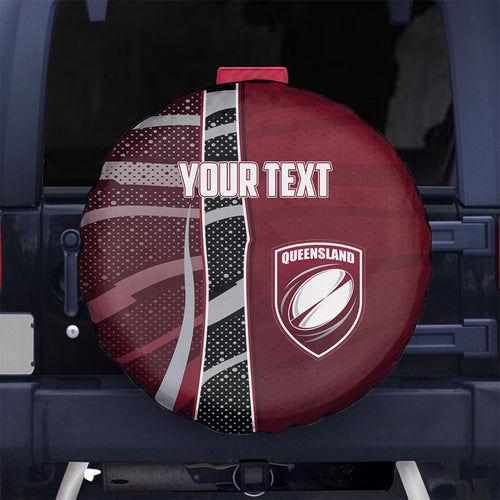 Personalized Queensland Oztag Spare Tire Cover Abstract Wave And Dotted Pattern Sports