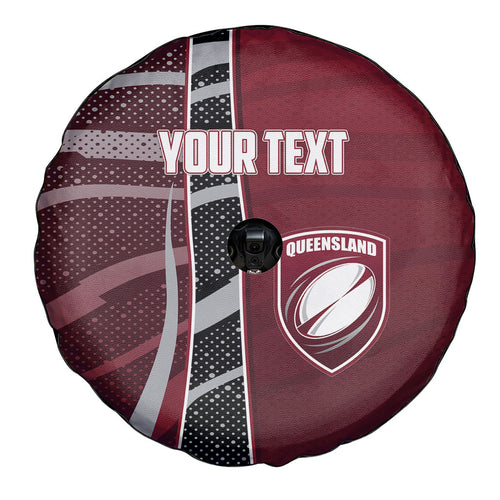 Personalized Queensland Oztag Spare Tire Cover Abstract Wave And Dotted Pattern Sports