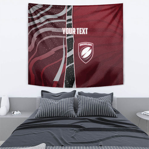 Personalized Queensland Oztag Tapestry Abstract Wave And Dotted Pattern Sports