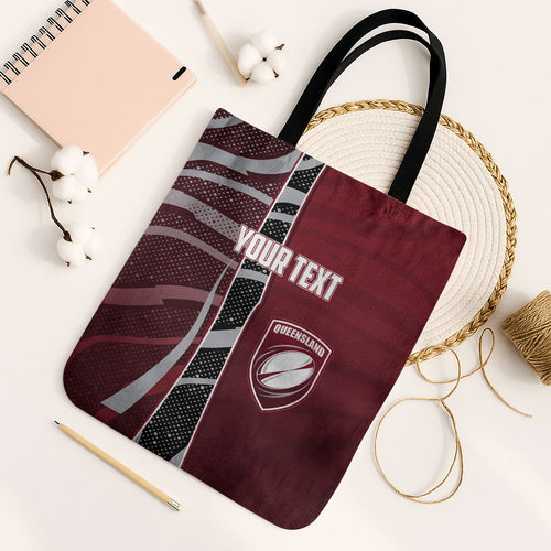 Personalized Queensland Oztag Tote Bag Abstract Wave And Dotted Pattern Sports