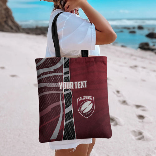 Personalized Queensland Oztag Tote Bag Abstract Wave And Dotted Pattern Sports