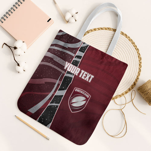 Personalized Queensland Oztag Tote Bag Abstract Wave And Dotted Pattern Sports