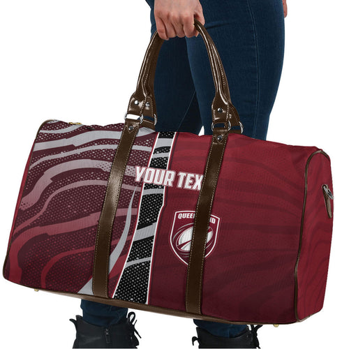 Personalized Queensland Oztag Travel Bag Abstract Wave And Dotted Pattern Sports