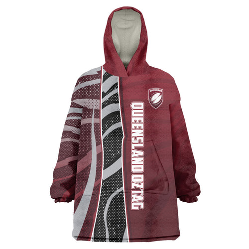 Personalized Queensland Oztag Wearable Blanket Hoodie Abstract Wave And Dotted Pattern Sports