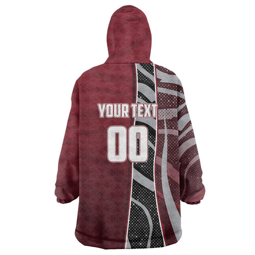 Personalized Queensland Oztag Wearable Blanket Hoodie Abstract Wave And Dotted Pattern Sports