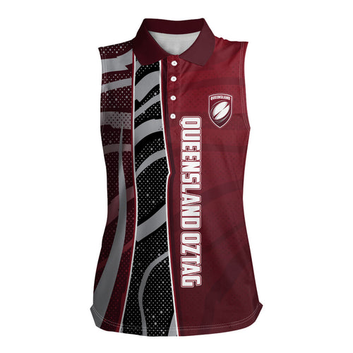 Personalized Queensland Oztag Women Sleeveless Polo Shirt Abstract Wave And Dotted Pattern Sports