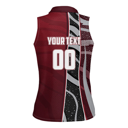 Personalized Queensland Oztag Women Sleeveless Polo Shirt Abstract Wave And Dotted Pattern Sports