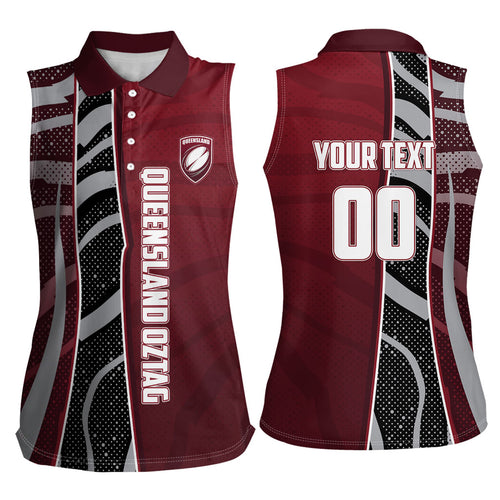 Personalized Queensland Oztag Women Sleeveless Polo Shirt Abstract Wave And Dotted Pattern Sports