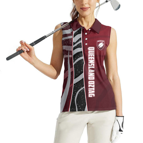 Personalized Queensland Oztag Women Sleeveless Polo Shirt Abstract Wave And Dotted Pattern Sports
