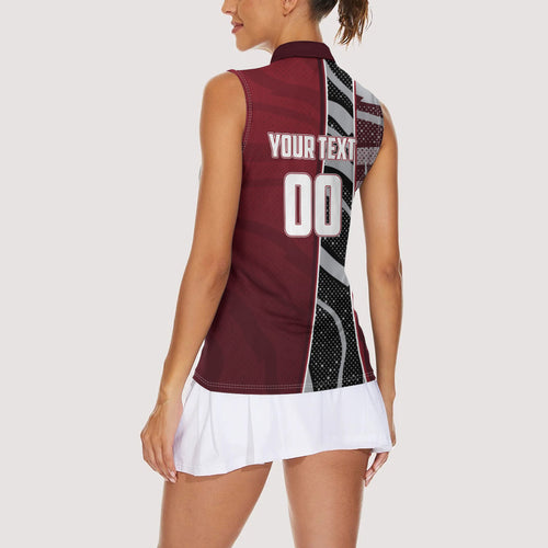 Personalized Queensland Oztag Women Sleeveless Polo Shirt Abstract Wave And Dotted Pattern Sports