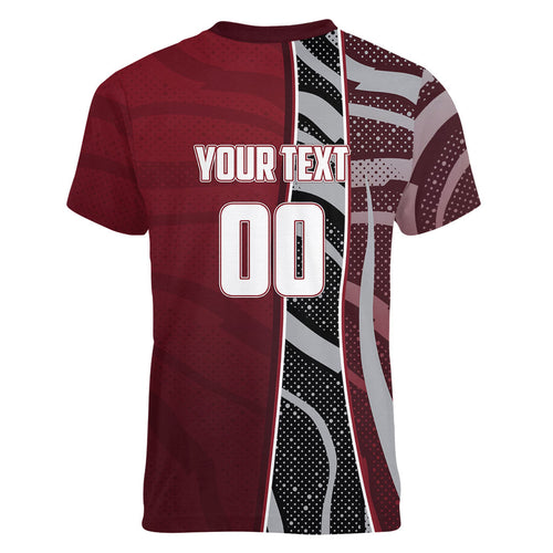 Personalized Queensland Oztag Women V-Neck T-Shirt Abstract Wave And Dotted Pattern Sports