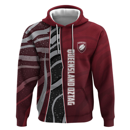 Personalized Queensland Oztag Zip Hoodie Abstract Wave And Dotted Pattern Sports