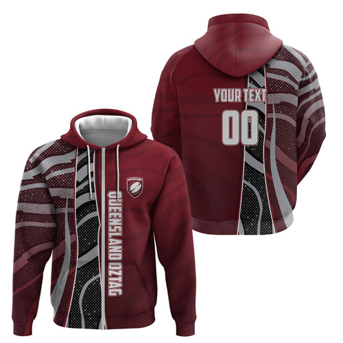 Personalized Queensland Oztag Zip Hoodie Abstract Wave And Dotted Pattern Sports