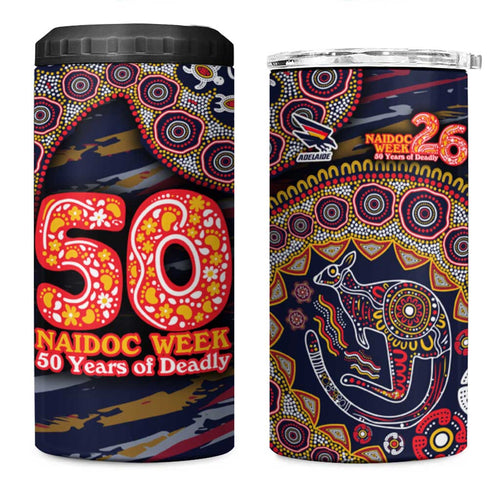 Adelaide Crows NAIDOC Week 2026 4 in 1 Can Cooler Tumbler Australian Aboriginal Dot Art Dreamtime Pattern Style