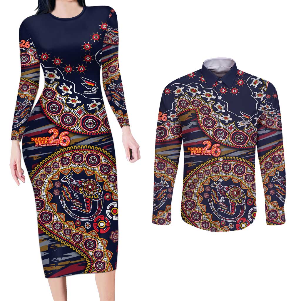 Adelaide Crows NAIDOC Week 2026 Couples Matching Long Sleeve Bodycon Dress and Long Sleeve Button Shirt Australian Aboriginal Dot Art Dreamtime Pattern Style