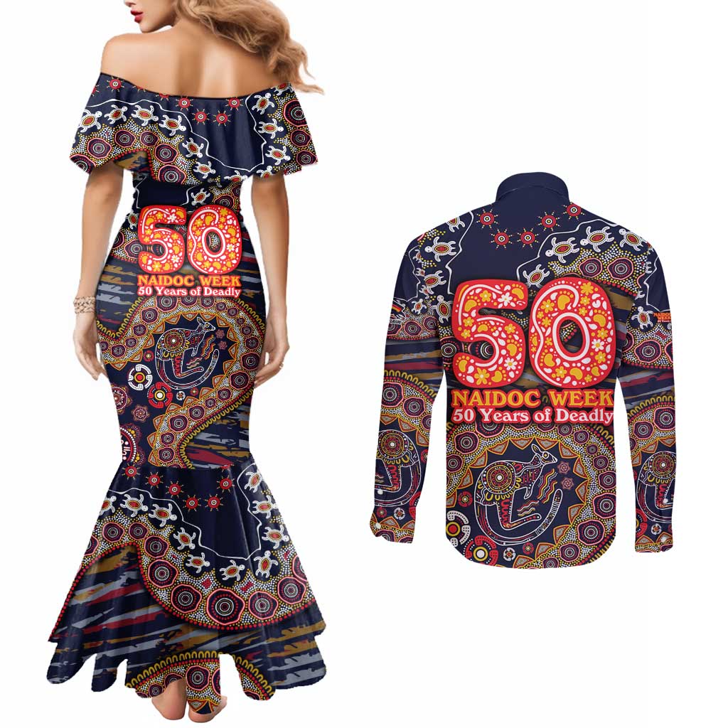 Adelaide Crows NAIDOC Week 2026 Couples Matching Mermaid Dress and Long Sleeve Button Shirt Australian Aboriginal Dot Art Dreamtime Pattern Style