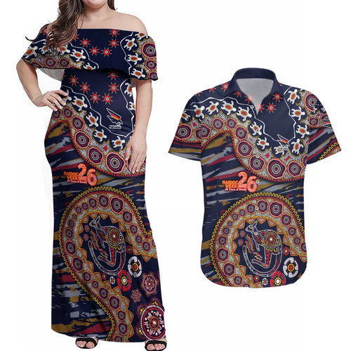 Adelaide Crows NAIDOC Week 2026 Couples Matching Off Shoulder Maxi Dress and Hawaiian Shirt Australian Aboriginal Dot Art Dreamtime Pattern Style