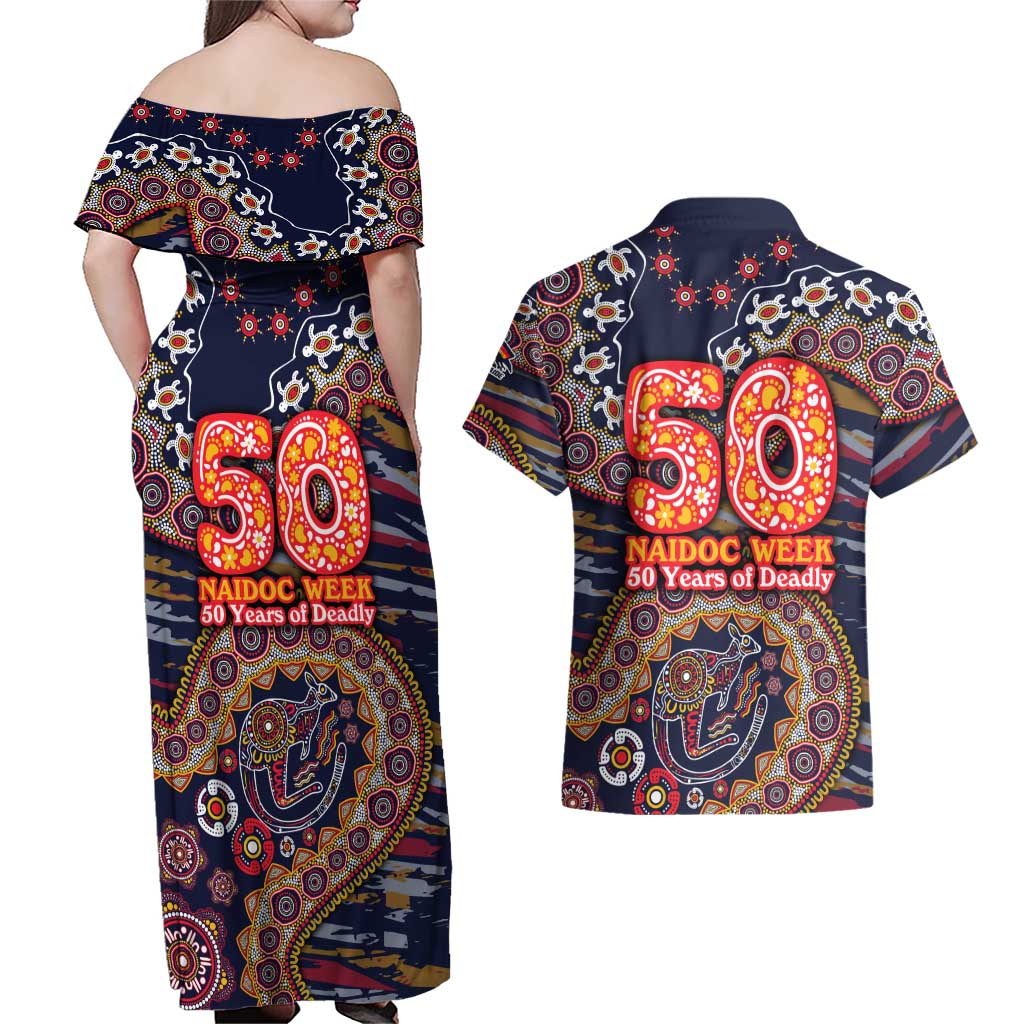 Adelaide Crows NAIDOC Week 2026 Couples Matching Off Shoulder Maxi Dress and Hawaiian Shirt Australian Aboriginal Dot Art Dreamtime Pattern Style