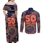 Adelaide Crows NAIDOC Week 2026 Couples Matching Off Shoulder Maxi Dress and Long Sleeve Button Shirt Australian Aboriginal Dot Art Dreamtime Pattern Style
