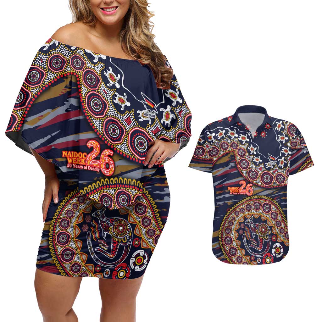 Adelaide Crows NAIDOC Week 2026 Couples Matching Off Shoulder Short Dress and Hawaiian Shirt Australian Aboriginal Dot Art Dreamtime Pattern Style