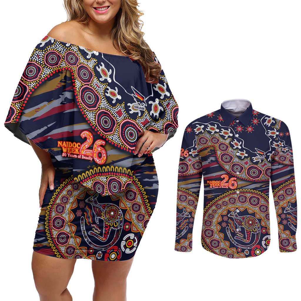 Adelaide Crows NAIDOC Week 2026 Couples Matching Off Shoulder Short Dress and Long Sleeve Button Shirt Australian Aboriginal Dot Art Dreamtime Pattern Style