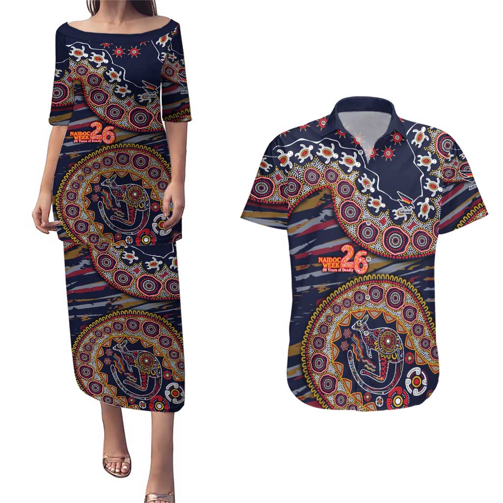 Adelaide Crows NAIDOC Week 2026 Couples Matching Puletasi and Hawaiian Shirt Australian Aboriginal Dot Art Dreamtime Pattern Style