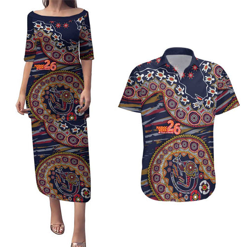 Adelaide Crows NAIDOC Week 2026 Couples Matching Puletasi and Hawaiian Shirt Australian Aboriginal Dot Art Dreamtime Pattern Style