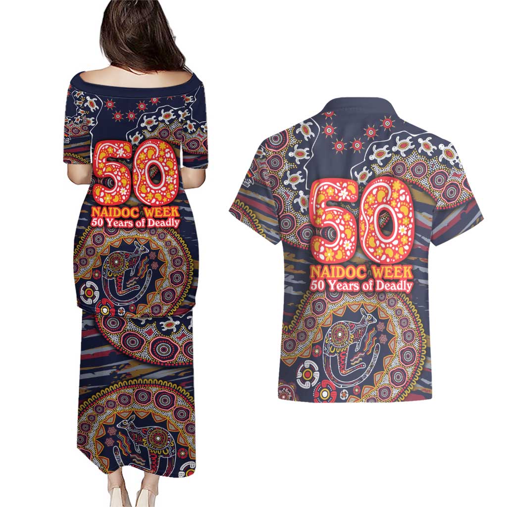 Adelaide Crows NAIDOC Week 2026 Couples Matching Puletasi and Hawaiian Shirt Australian Aboriginal Dot Art Dreamtime Pattern Style